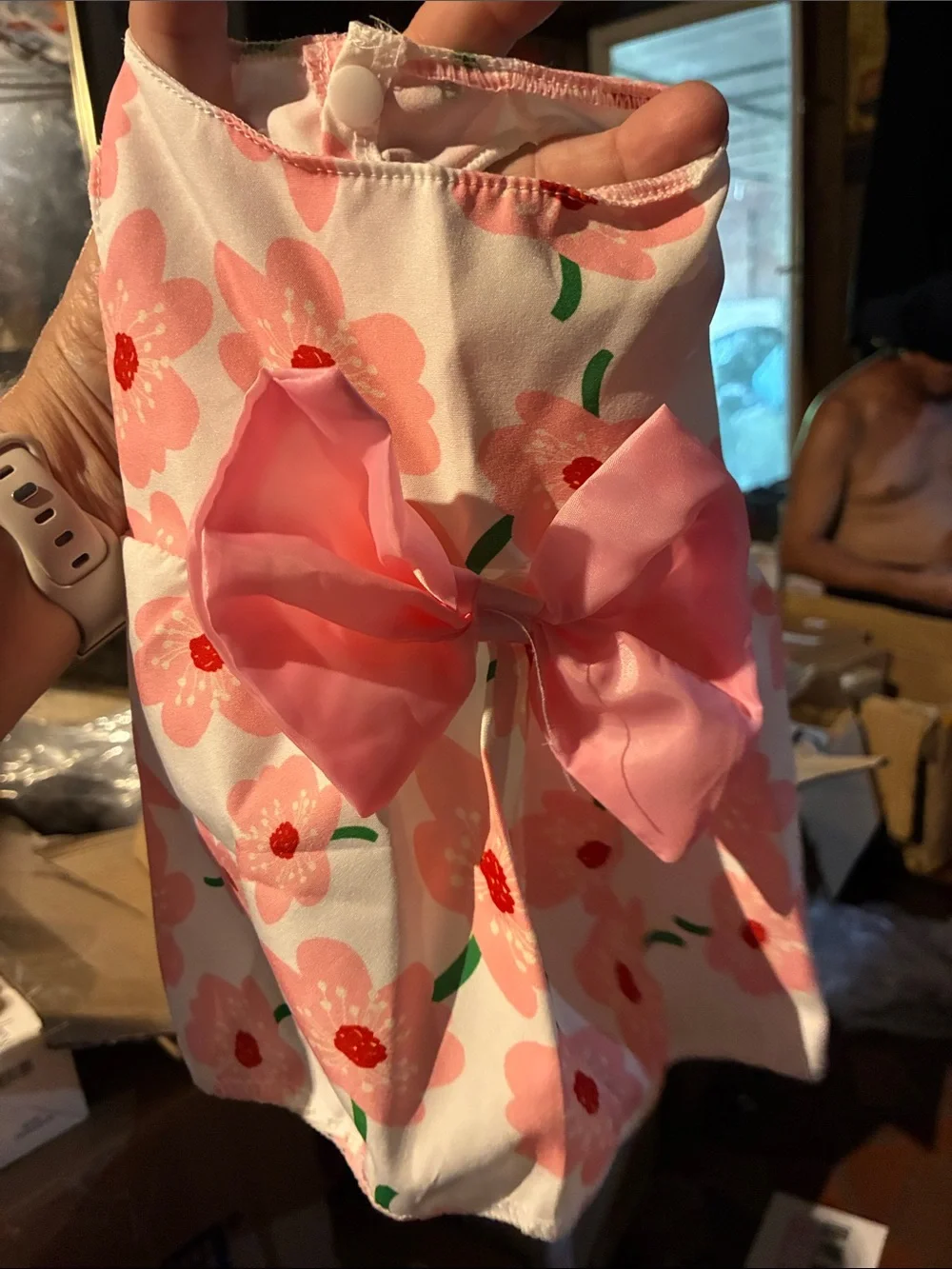 Pink Floral dog Bow Sundress